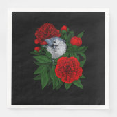 赤い牡丹の花束の上の鳥 (正面)