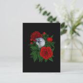 赤い牡丹の花束の上の鳥 ポストカード (スタンド正面)