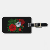 赤い牡丹の花束の上の鳥 ラゲッジタグ (正面横)