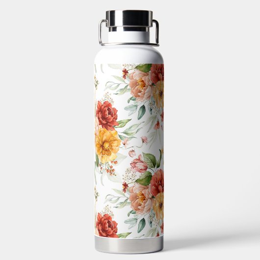 赤い牡丹の花束模様 ウォーターボトル (背面)
