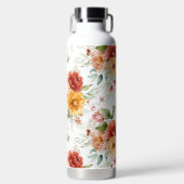 赤い牡丹の花束模様 ウォーターボトル (正面)