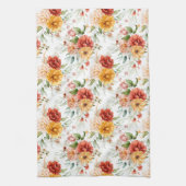 赤い牡丹の花束模様 キッチンタオル (縦)