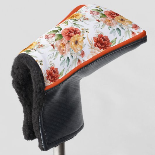 赤い牡丹の花束模様 ゴルフヘッドカバー (3/4 正面)