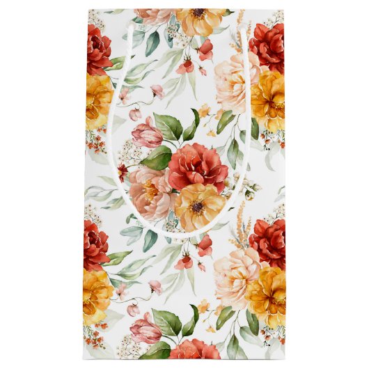 赤い牡丹の花束模様 スモールペーパーバッグ (正面)