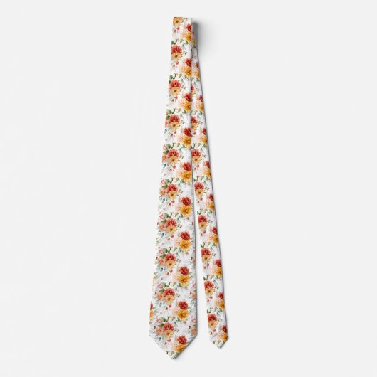 赤い牡丹の花束模様 ネクタイ (正面)