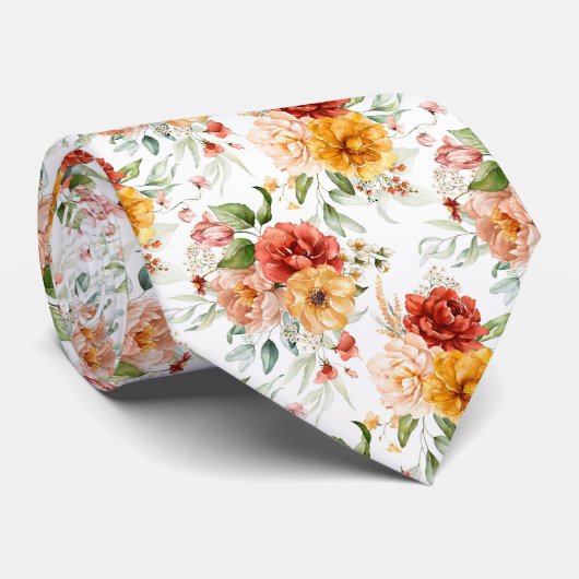 赤い牡丹の花束模様 ネクタイ (ロール)