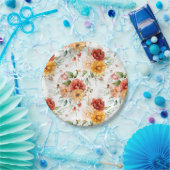 赤い牡丹の花束模様 ペーパープレート (パーティー)