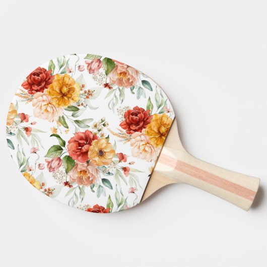 赤い牡丹の花束模様 卓球ラケット (横)