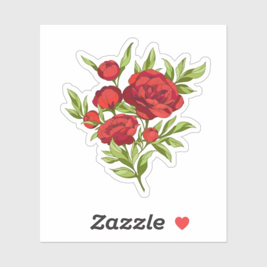 赤い牡丹の花束 シール (シート)