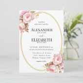 赤い牡丹の金ゴールドサークル結婚式招待状 招待状 (スタンド正面)