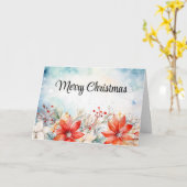 赤い牡丹クリスマス カード (黄色い花)