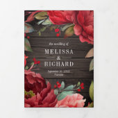 赤い牡丹フローラメイスンジャーQRコードウッド結婚ズ 三つ折り招待状 (カバー)