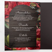 赤い牡丹フローラメイスンジャーQRコードウッド結婚ズ 三つ折り招待状 (内部最初)