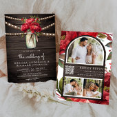 赤い牡丹フローラメイスンジャーQRコードウッド結婚ズ 招待状