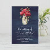 赤い牡丹フローラメイスンジャーQRコードブルー結婚ズ 招待状 (スタンド正面)