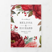 赤い牡丹フローラメイスンジャーQRコード結婚ズ 三つ折り招待状 (カバー)