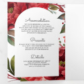 赤い牡丹フローラメイスンジャーQRコード結婚ズ 三つ折り招待状 (内部最初)