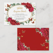 赤い牡丹フローラ花蝶キンチェニェラ エンクロージャーカード (正面/裏面)