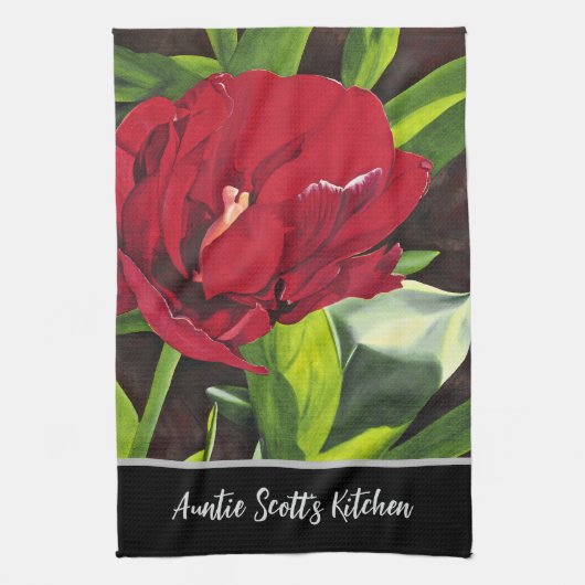 赤い牡丹フローラ キッチンタオル (縦)