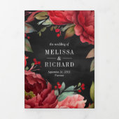 赤い牡丹メイソンジャーQRコード炭結婚の 三つ折り招待状 (カバー)