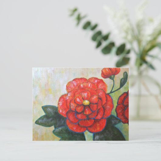 赤い牡丹印象派ファインアート花葉書 ポストカード (スタンド正面)