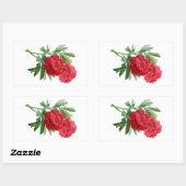 赤い牡丹描自然 長方形シール (シート)