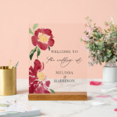 赤い牡丹結婚の歓迎 アクリルサイン (ウェディング)