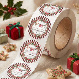 赤い物干しロープのクリスマスベビーシャワー ラウンドシール