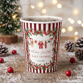 赤い物干しロープのクリスマスベビーシャワー 紙コップ
