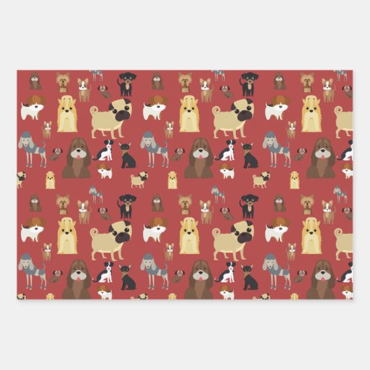 赤い犬パターン ラッピングペーパーシート (正面)
