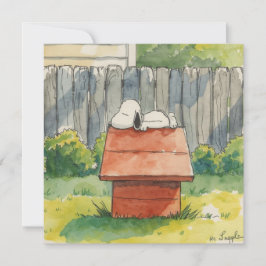 赤い犬小屋の上の水彩の眠る犬の芸術 シーズンカード