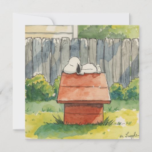 赤い犬小屋の上の水彩の眠る犬の芸術 シーズンカード (正面)