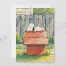 赤い犬小屋の上の水彩の眠る犬の芸術 シーズンカード