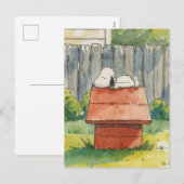 赤い犬小屋の上の水彩の眠る犬の芸術 シーズンポストカード (正面/裏面)