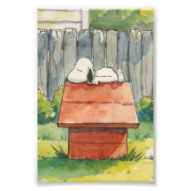 赤い犬小屋の上の水彩の眠る犬の芸術