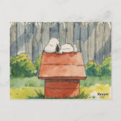赤い犬小屋の上の水彩の眠る犬の芸術 ポストカード (裏面)