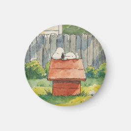 赤い犬小屋の上の水彩の眠る犬の芸術 マグネット