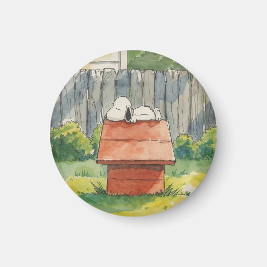 赤い犬小屋の上の水彩の眠る犬の芸術 マグネット (正面)