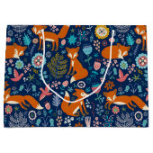 赤い狐と花の柄 ラージペーパーバッグ (正面)