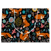 赤い狐と花の柄 ラージペーパーバッグ (正面)