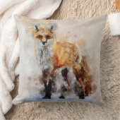 赤い狐の水彩画ポートレート02 クッション (ブランケット)