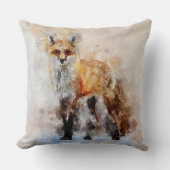 赤い狐の水彩画ポートレート02 クッション (正面)