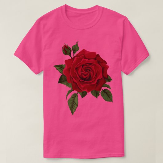 赤い独身のバラの花かわいい赤いバラの花G Tシャツ (デザイン正面)