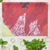 赤い独身の緑とオレンジ色の背景の茎のポピー キッチンタオル (折り畳み)