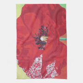 赤い独身の緑とオレンジ色の背景の茎のポピー キッチンタオル (縦)