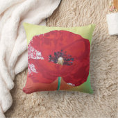 赤い独身の緑とオレンジ色の背景の茎のポピー クッション (ブランケット)