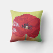 赤い独身の緑とオレンジ色の背景の茎のポピー クッション (裏面)