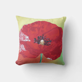 赤い独身の緑とオレンジ色の背景の茎のポピー クッション