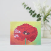 赤い独身の緑とオレンジ色の背景の茎のポピー ポストカード (スタンド正面)