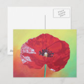 赤い独身の緑とオレンジ色の背景の茎のポピー ポストカード (正面/裏面)